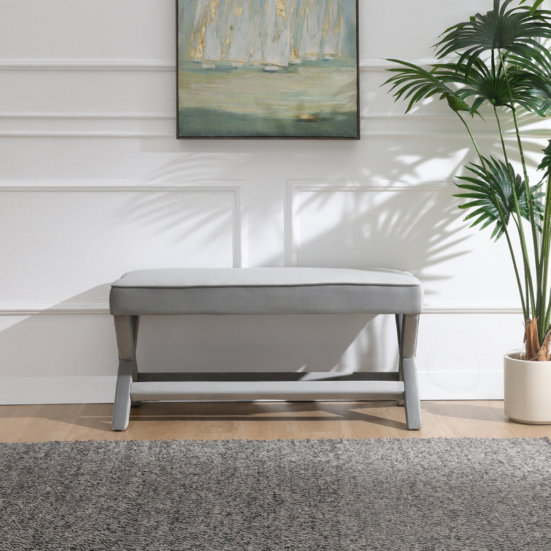 Banc rembourré avec pieds croisés en X, Gris clair
