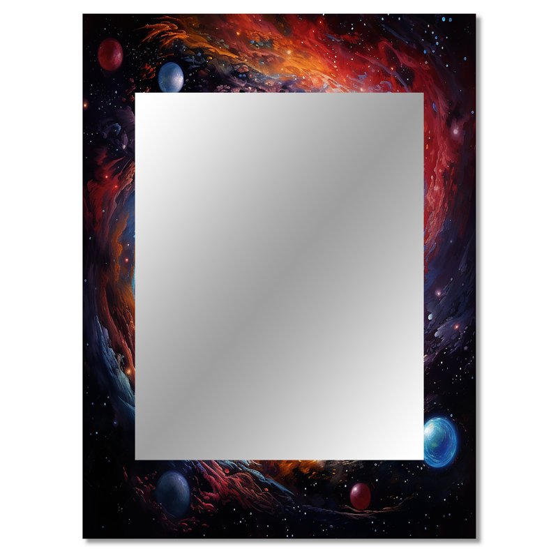 Rose et orange nébuleuse vortex V - miroir mural Galaxies, miroir décoratif rose, impression d'art en métal, 40 po x 30 po