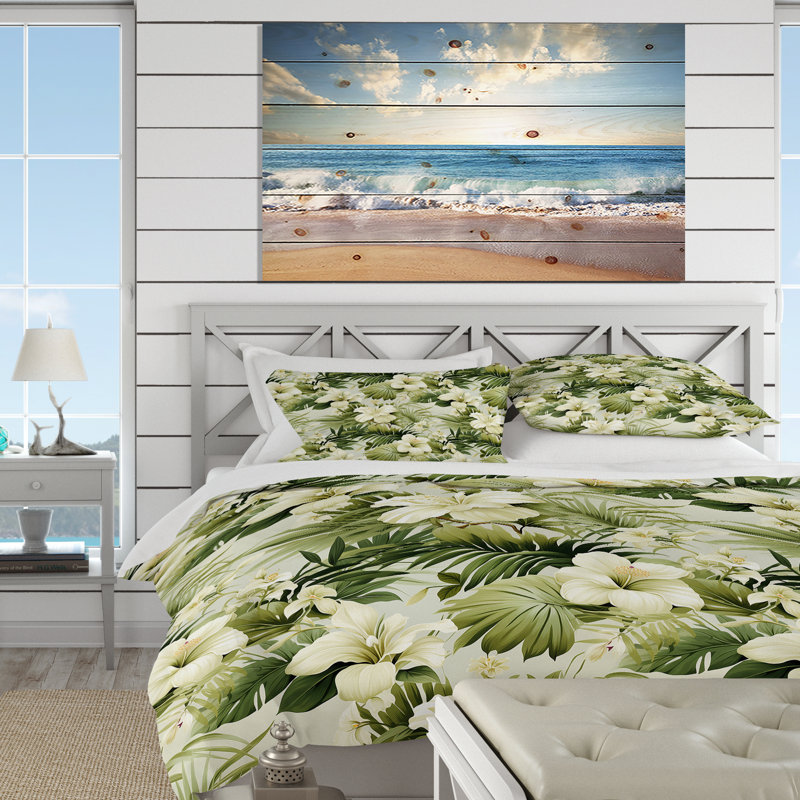 Neutral Oasis Iii Tropical Pattern - Tropical Duvet Cover Set, Housse de couette simple + 1 taie décorative stan