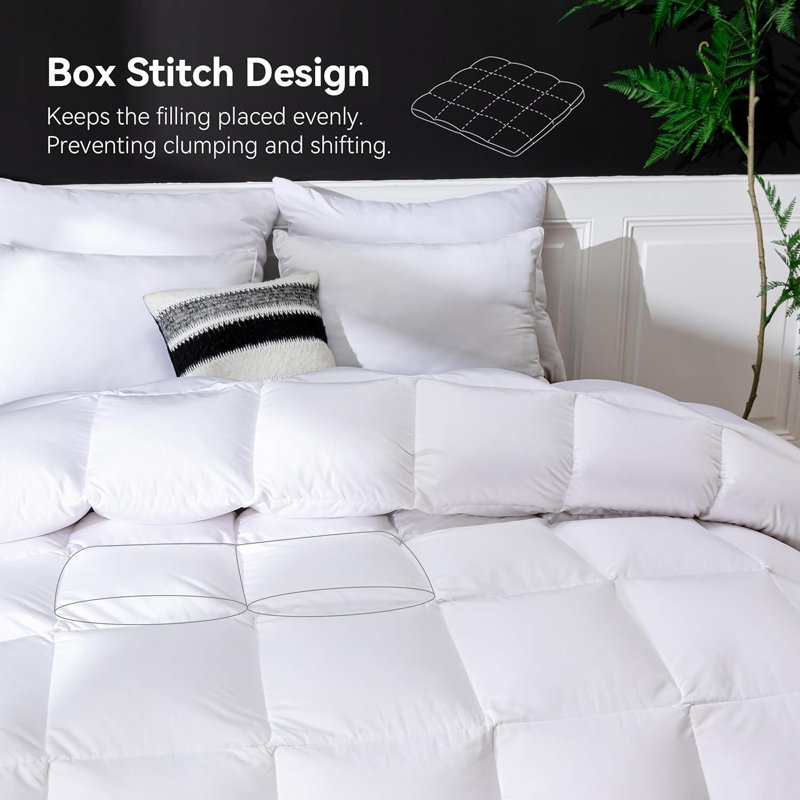 Queen Size White Goose Feather Down Comforter with Gold Piping