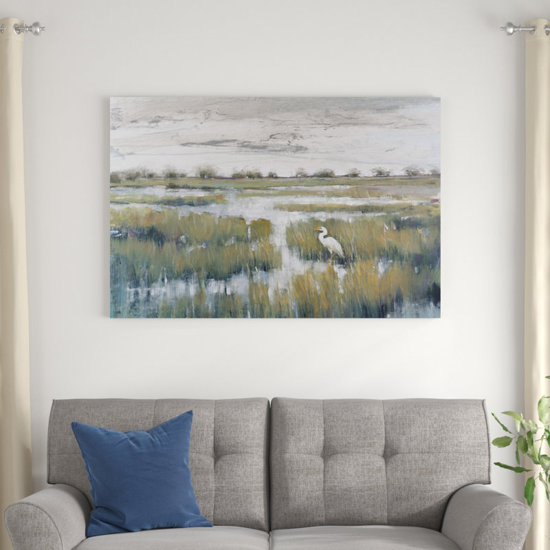 «Marshland View VI» par Timothy O 'Toole - peinture sur toile tendue, H 32 po x l 48 po x P 1,25 po