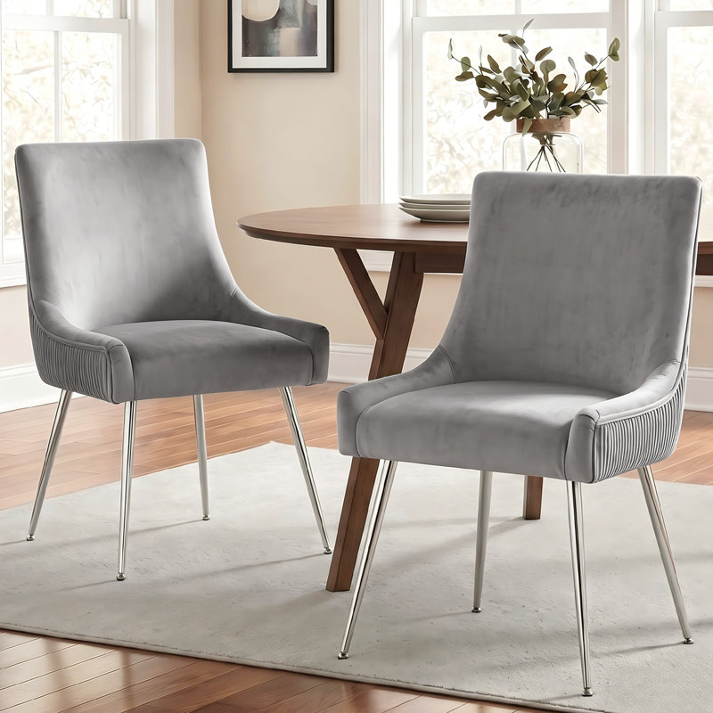 Chaise d'appoint rembourrée en velours avec pieds argentés , Gris, Argent