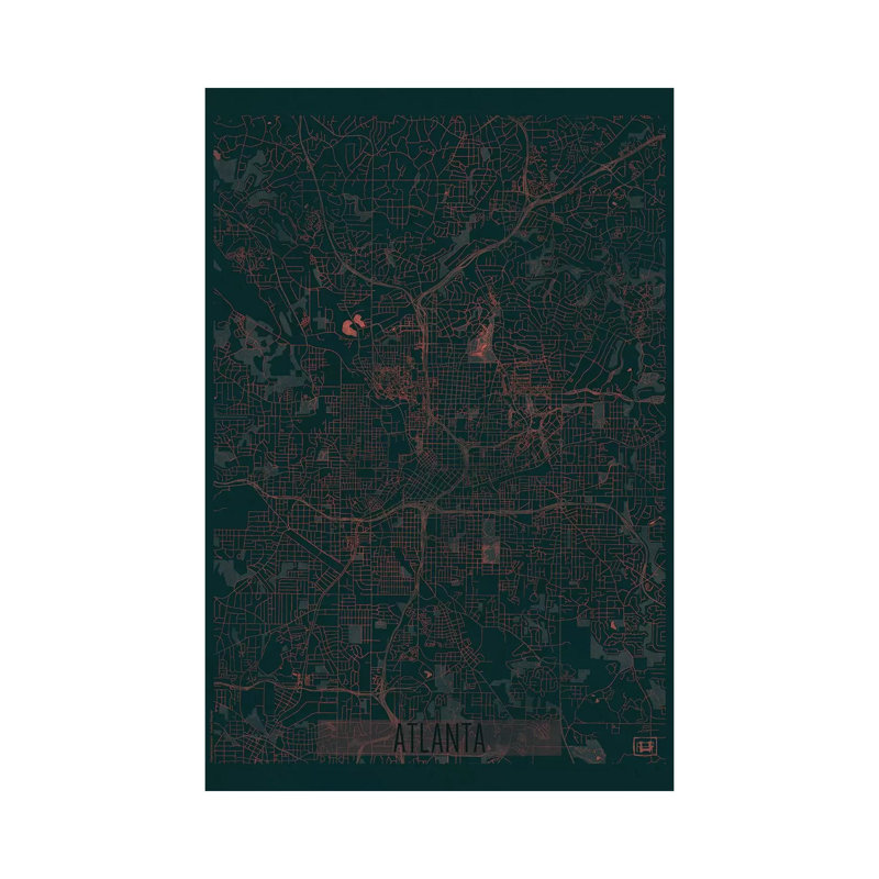 Atlanta Infrared Urban Blueprint Map 1 Piece Wrapped Canvas Wall Art, 30.48 cm H x 45.72 cm W