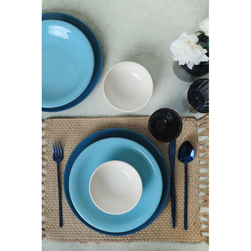 Brabazon 18 Piece Ceramic Dinnerware Set - Service for 6, Blue/White