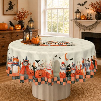 Nappe aquarelle de bienvenue pour l'Halloween : Chats mignons et fête de citrouilles