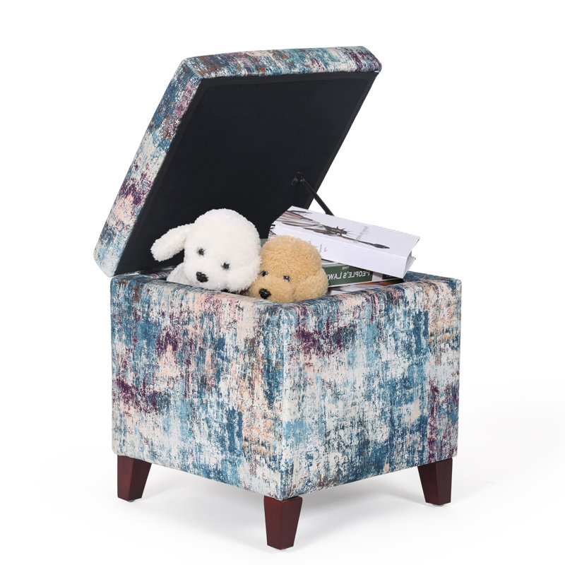 Samir Upholstered Ottoman, Brown, Abstract Color Fabric