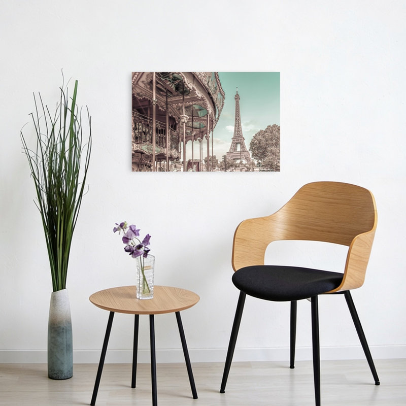Eiffel Tower Carousel Dream Retro Vintage Abstract Architecture City Wall Art Print, 16" H x 24" W