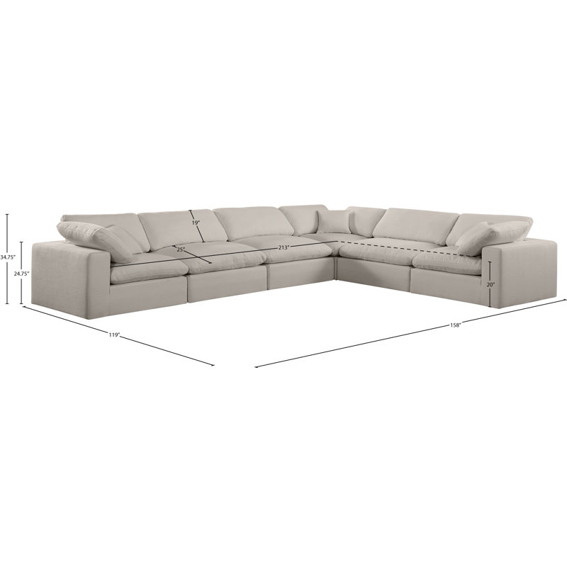 Huggett Upholstered L-Shaped Sectional Reversible, Beige Linen Textured Fabric