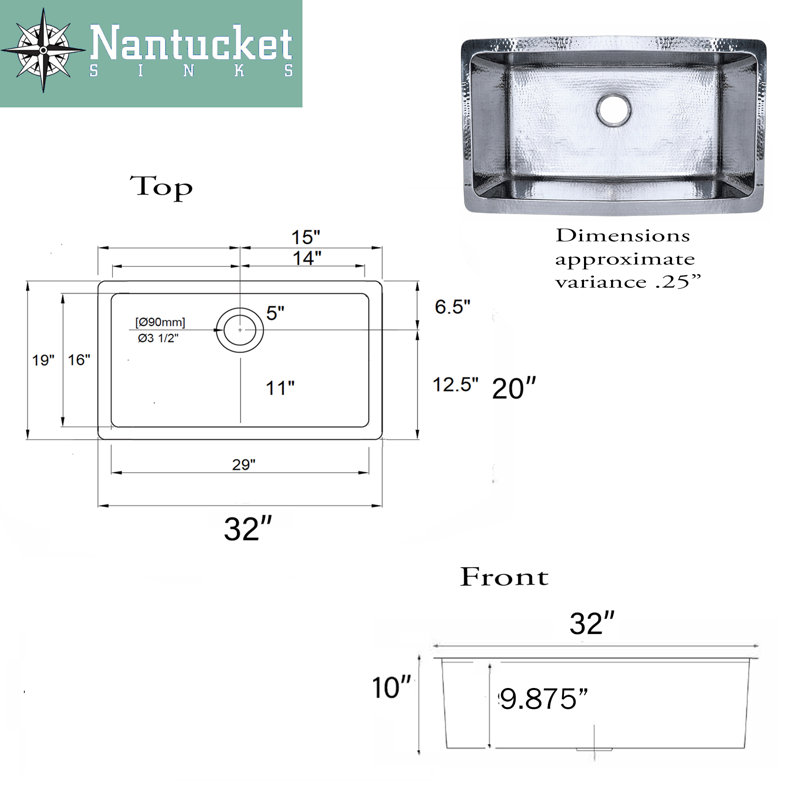 32'' L Stainless Steel Single Basin Kitchen Sink