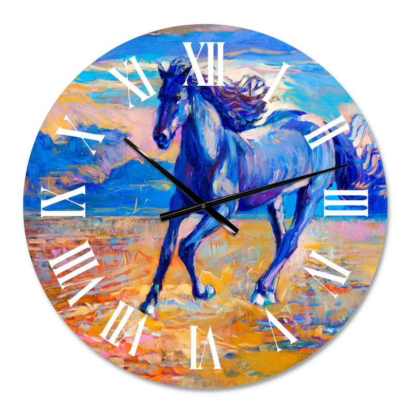 Horloge murale «Blue Horse» au galop au-dessus de la prairie, Petit