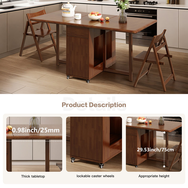 Mid-Century Solid Wood Folding Dining Set, Table With 4 Chairs, Available In 130Cm