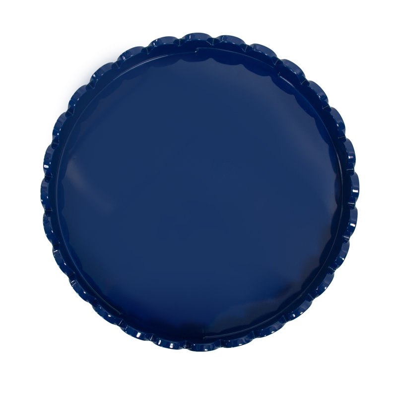 Effa Hand-Crafted Round Scalloped Wood Tray, Blue