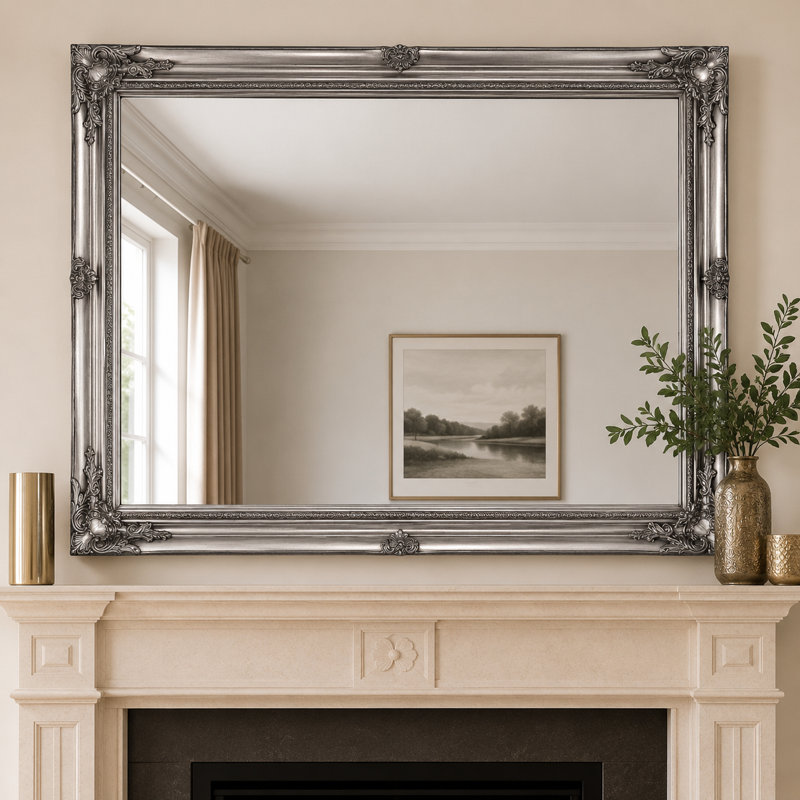 Blanche Solid Wood Framed Wall Mounted Accent Mirror, Silver
