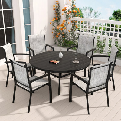 7 Pieces Patio Dining Set, Patio Furniture Set Of 6 Patio Stackable Dining Chairs And 52.95" Outdoor Metal Round Table by Red Barrel Studio