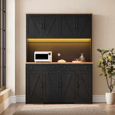 Garde-manger intégré de 70,8 po avec station de charge, tablette à micro-ondes et éclairage DEL