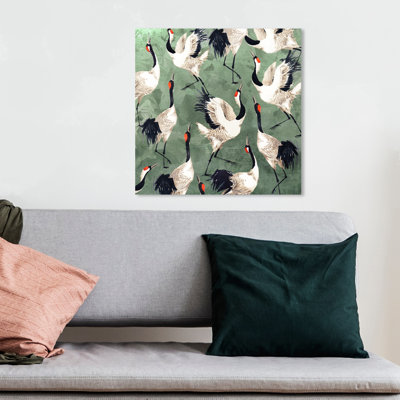 «Animals Grazing Cranes Birds», impression sur toile