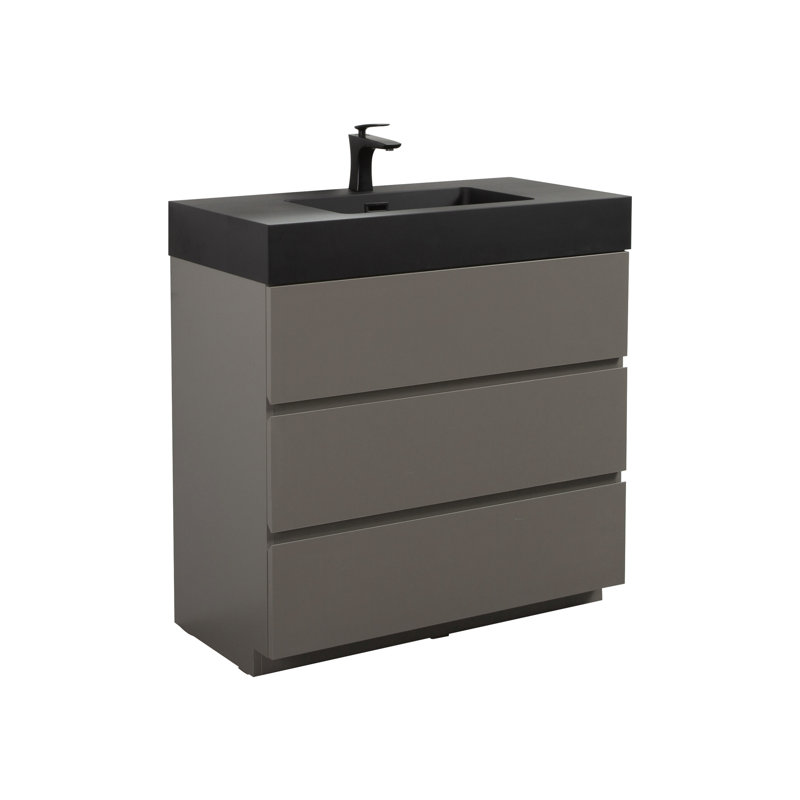 Meuble-lavabo de 36 po gris - style Hip, capacité de rangement abondante, fonction élégante Silent Act, grande autoportante