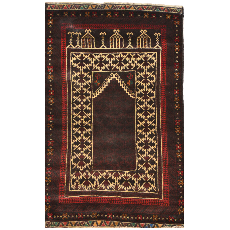 Tapis de zone en laine 2 pi 8 po x 4 pi 3 po one-of-kind-noué la balouchi brown Baziliu