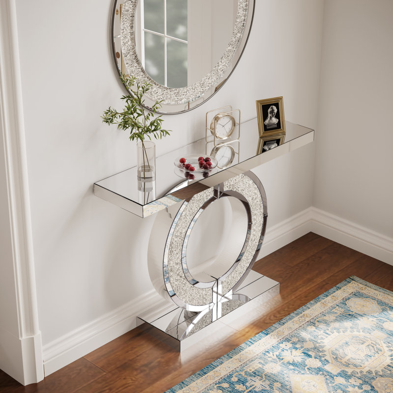 Mirrored Console Table With Crystal Accents, Silver
