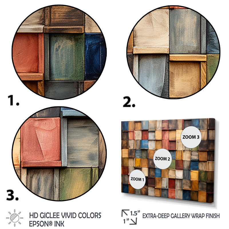 Carreaux colorés de couleurs terreuses III - art mural mosaïque Boho, Cadre d'angle fermé noir, H 30 po x l 40 po x P 1,5 po