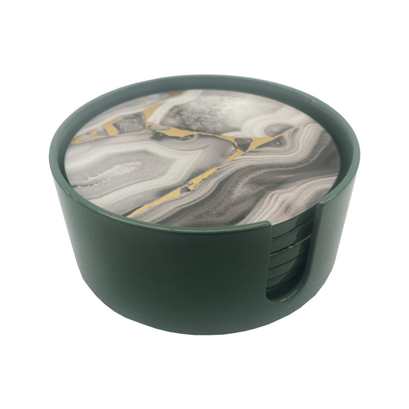 Stone Lacquer Coasters with Holder, Gray