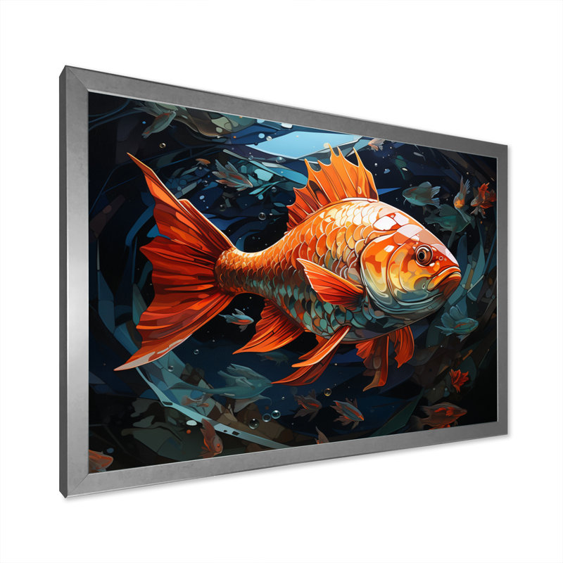 Poissons orange Atouch II - impression, Cadre simple argenté, H 16 po x l 32 po x P 1 po
