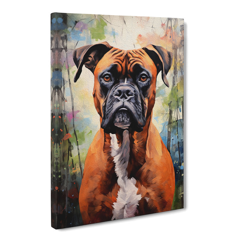 Boxer Dog Hard Edge Painting - Print, 50cm H x 35cm W x 3cm D