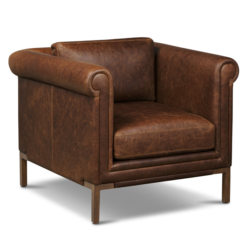 Bruges Full-Grain Italian Leather Lounge Chair, Chocolate Brown Genuine Leather