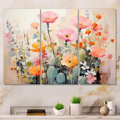 " Pink Green Cactus Representation Multicolored Acrylic I " 3 Piece Art Mixed Media Print