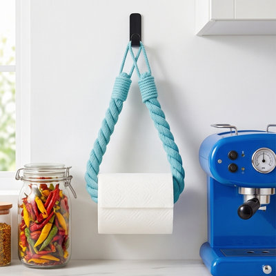Porte-papier hygiénique en corde tressée ABS avec boucle de suspension de 65 cm, organisateur de rangement pour rouleaux de papier hygiénique, sans perçage, porte-papier décoratif