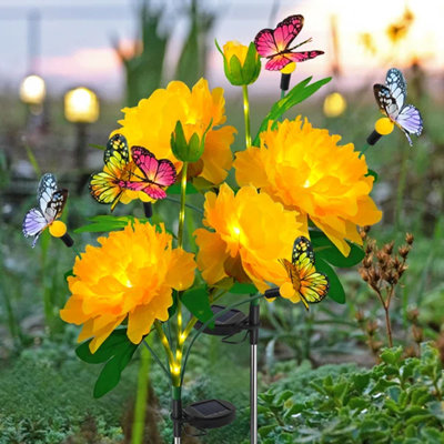Tournesols, lumières de jardin solaires, fleurs de pivoines et lumières de papillons, se balançant avec le vent, cadeau de la fête des Mères (ensemble de 2)
