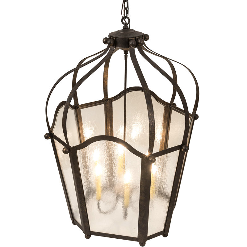 Citadel 6-Light Bronze and Clear Glass Lantern Chandelier