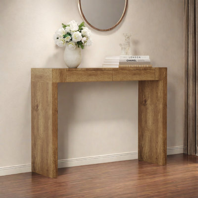 Table de bar à grain de bois - 50 pouces de long, un choix pratique pour les maisons modernes. Autocollant texturé grain de bois, équipé de deux tiroirs. Servant de table de bar ou de bureau