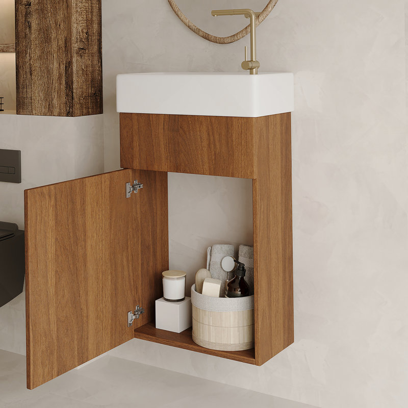 Meuble-lavabo flottant avec lavabo en céramique pour petite salle de bain