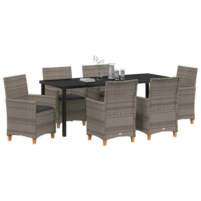  Ensemble de salle à manger de jardin 7 pièces en rotin de polyester gris, 6