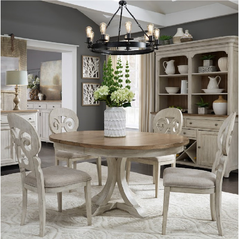 Harlowe 4 Person Pedestal Dining Table Set w/ 12" Removable Leaf