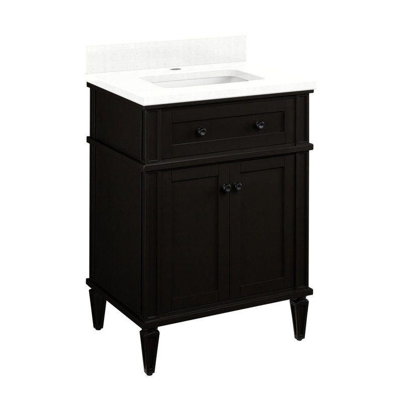 24" Elmdale Vanity with Rectangular Undermount Sink - Charcoal Black, Feathered White Quartz, Single Hole