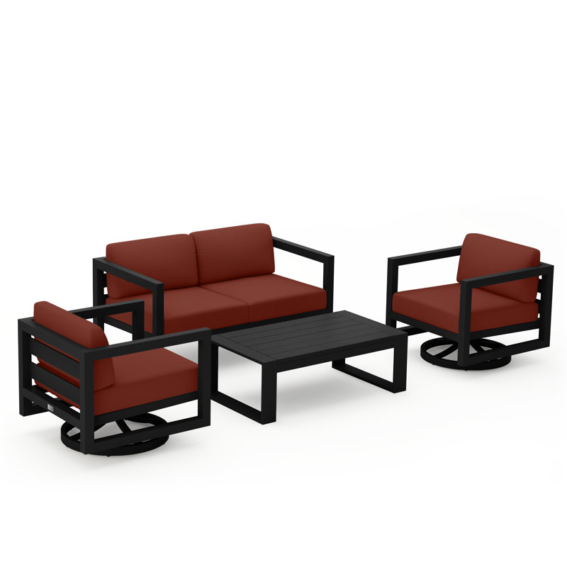 Avion 4 Piece Loveseat Set With Swivel, Spectrum Indigo Sunbrella®, Black