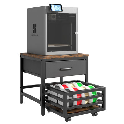 Industrial Printer Stand with Drawer and Pull-Out Basket, Rolling Printer Table for Home Office, Large Printer Cart with Storage Drawer, Mobile Printer Desk Fits Most Printers