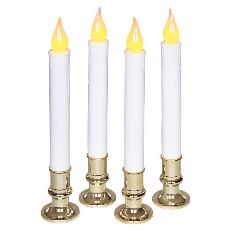 Unscented Flameless Taper Candle with Metal Holder