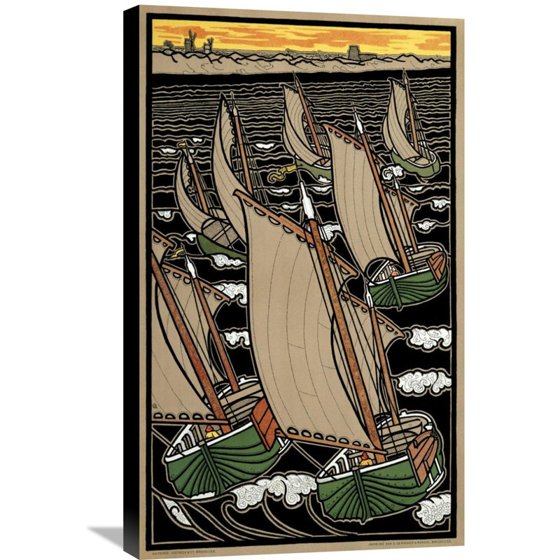 " Fleet Of Fishing Boats " by Gisbert Combaz, 30" H x 18.4" W x 1.5" D