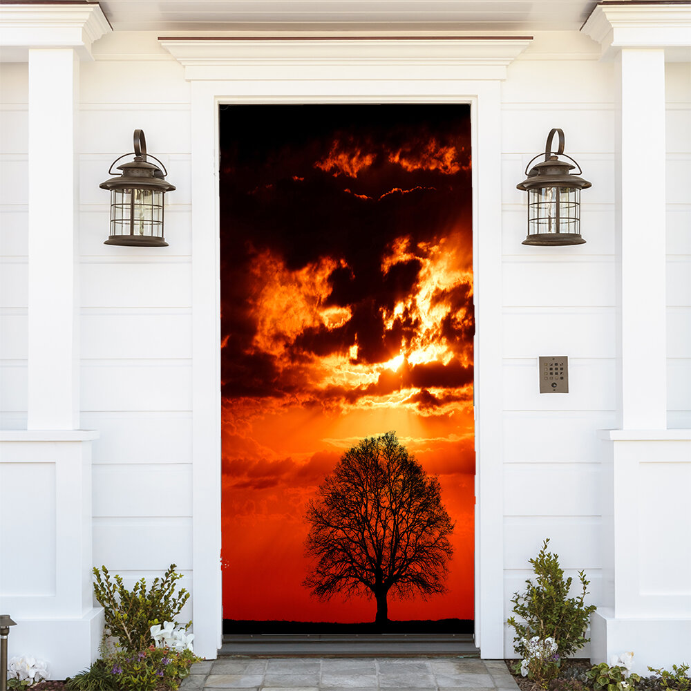 Oak Tree at Sunset Door Mural The Holiday Aisle Size: 80 H x 36 W