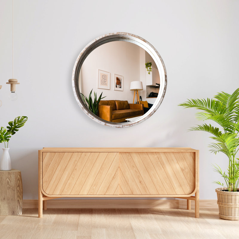“Adalyn” 24X24 Inch Round Mirror Frame  – Rustic Wood Wall Mirror For Bathroom, Entryway, And Living Room Décor, White