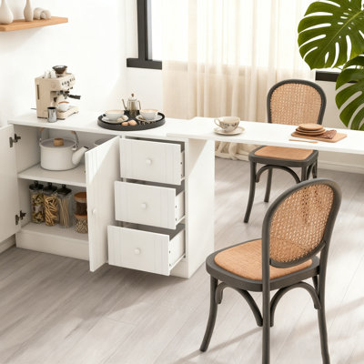 Wooden Sideboard with Extendable Table, Multifunctional Storage Cabinet with 2 Doors and 3 Drawers, for Living Room, Study, Foyer and Kitchen