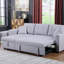 Canapé-lit modulaire réversible en tissu de lin avec méridienne de rangement et 2 tabourets