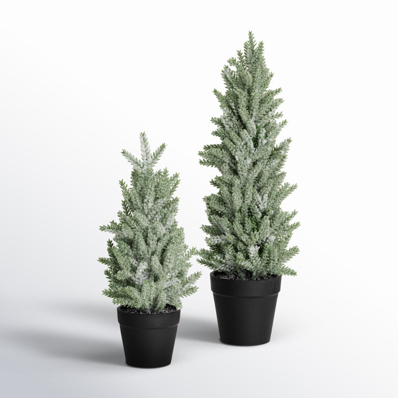 2 Piece Snowy Pine Tree Set
