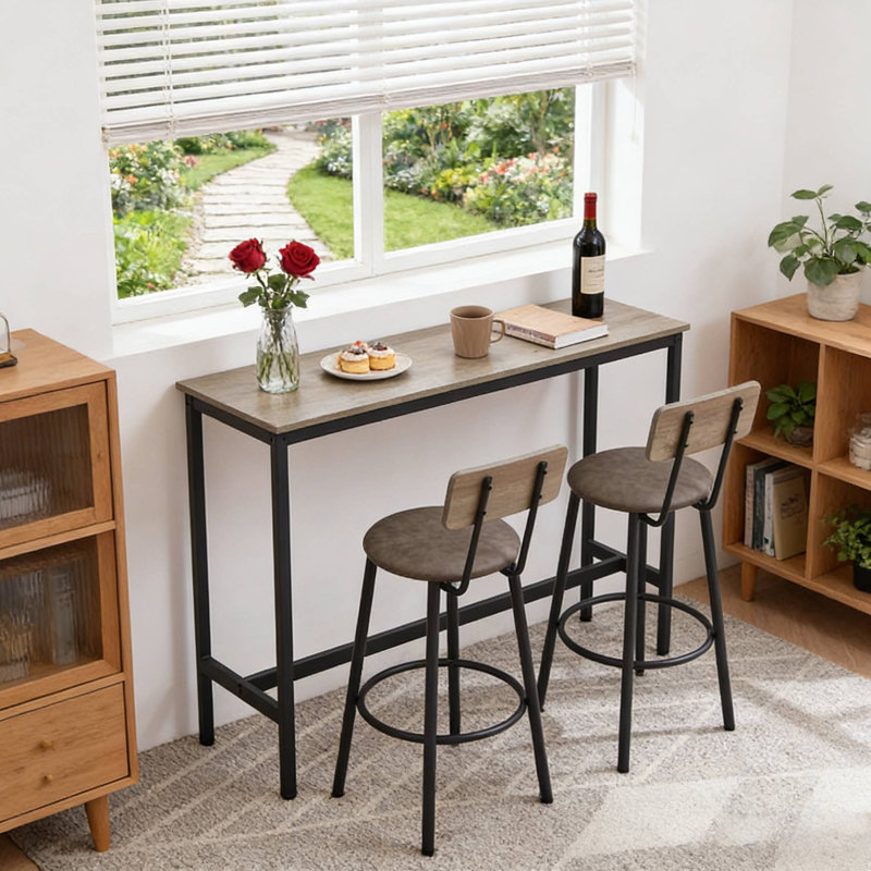 43.31'' X 15.75'' X 35.43'' Modern Grey Bar Table Set, 2 Padded Stools For Entertainment Nook Home Bar Dining Nook, Gray