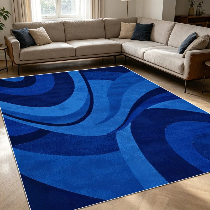 1PC navy blue swirling abstract wave geometric area rugs for Living Room, Soft and Comfortable, Suitable for all seasons, easy-to-maintain, machine washable Indoor floor mat, Under Table Farmhouse suitable for dining room, bedroom, entryway, kitchen,