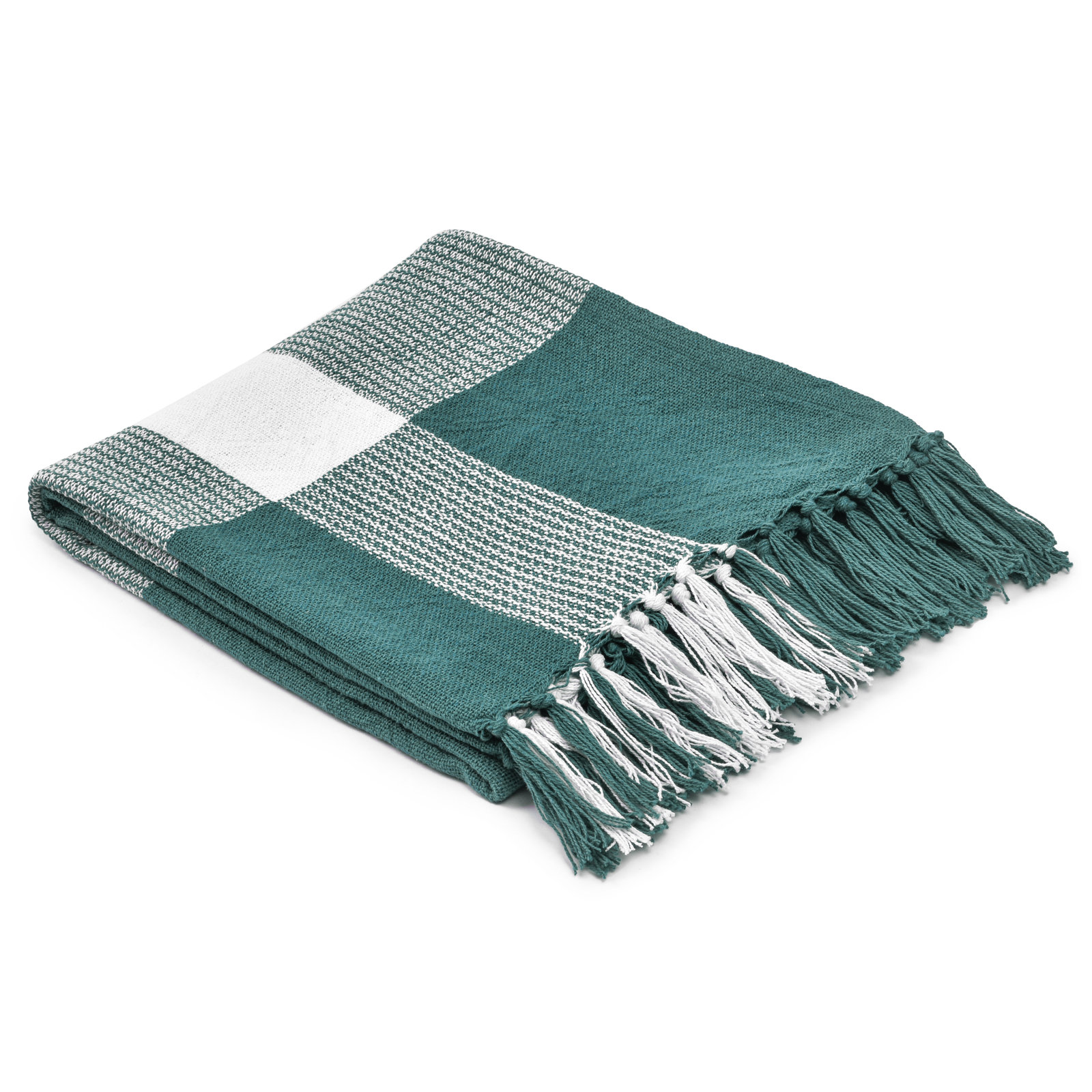 Plaid Cotton Throw Blanket, Green