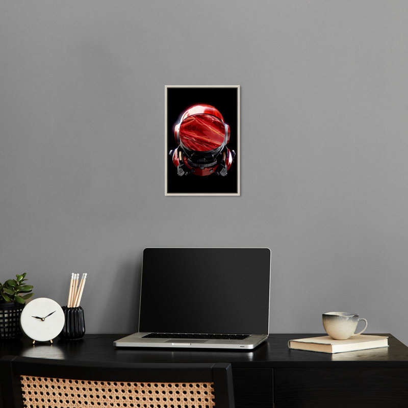 «Red Astronaut Helmet Canvas», art moderne par Notoriart, Cadre argenté, H 55 po x l 37 po